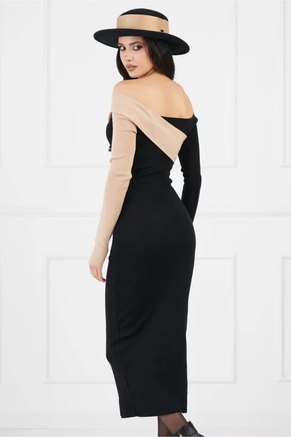 Rochie Isabela neagra cu bej din tricot - imagine 3