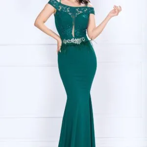Rochie de nasa Renata verde tip sirena cu broderie si fulgi