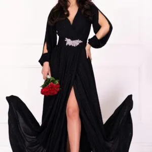 Rochie de nunta Chantal din lurex negru lunga cu sclipici
