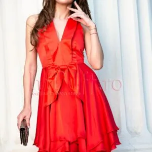 Rochie de seara corai din tafta si satin
