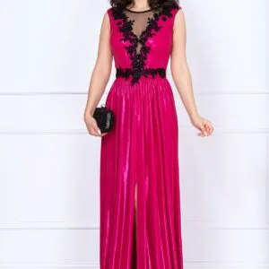 Rochie de seara Ginette fuchsia peliculizata cu broderie aplicata