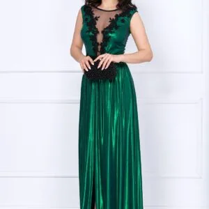 Rochie eleganta Ginette verde peliculizata cu broderie aplicata