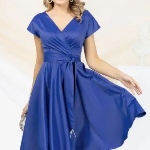 Rochie eleganta Pretty Girl albastru royal in clos cu cordon detasabil