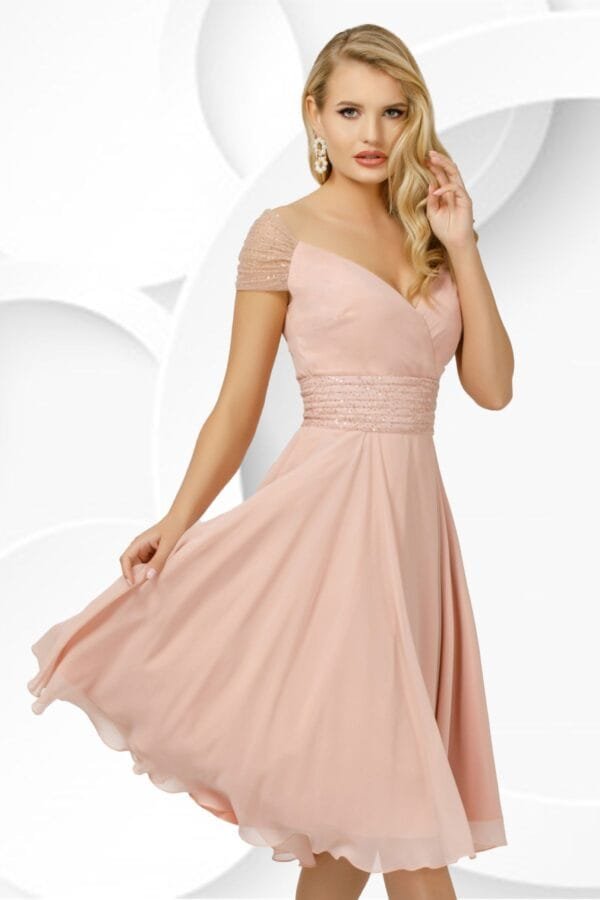 Rochie eleganta Pretty Girl rose din voal cu detalii din tulle si paiete