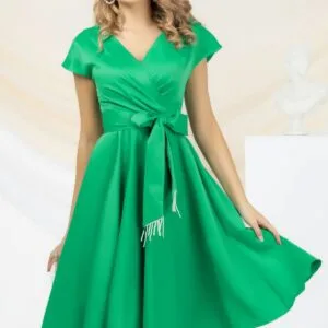Rochie eleganta Pretty Girl verde in clos cu cordon detasabil