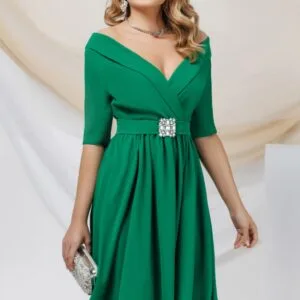 Rochie eleganta Pretty Girl in clos de ocazie verde cu cordon detasabil