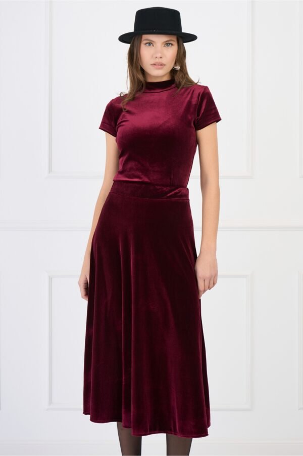 Bluza eleganta din catifea burgundy cu maneca scurta