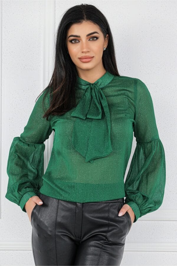 Bluza MBG verde cu insertii din fir lurex