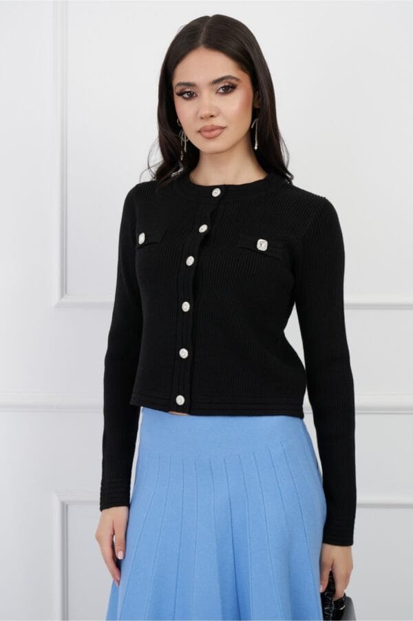 Bluza Samanta neagra din tricot cu nasturi