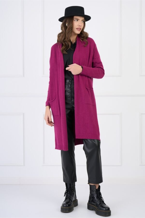 Cardigan din tricot magenta cu buzunare