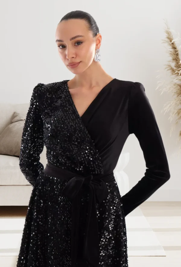 Rochie Dolores Neagra, din catif... - imagine 4