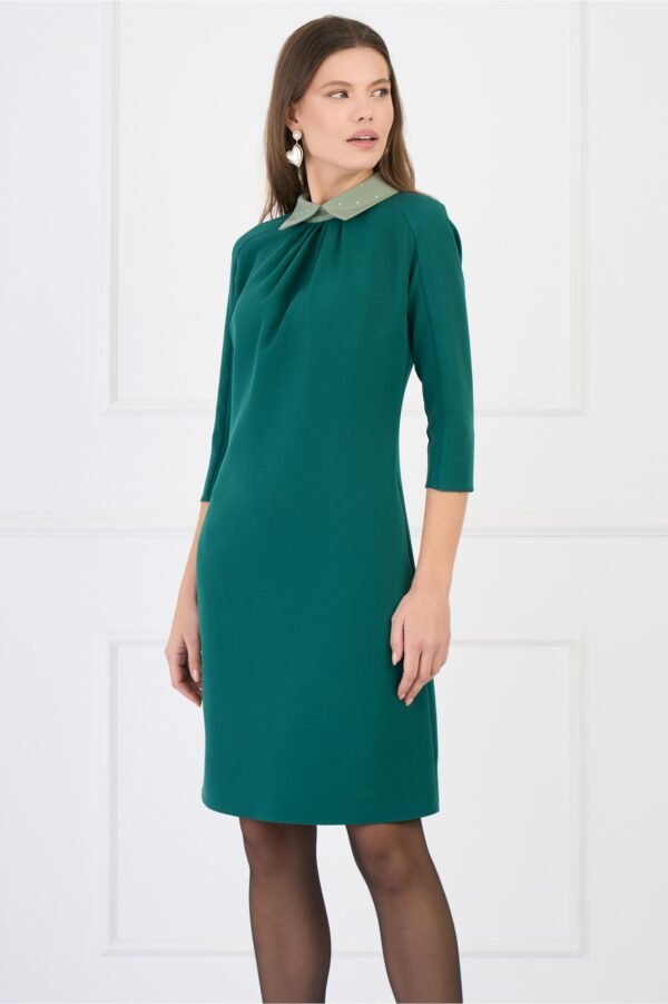 Rochie DY Fashion office din stofa verde cu guler verde mint