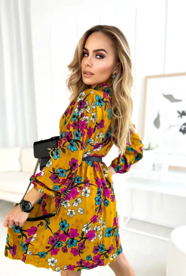 Rochie Enisa, galbena cu imprime... - imagine 2