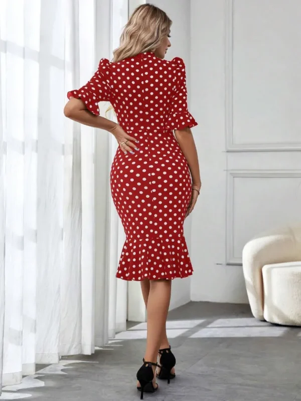 Rochie Faiza Red, cu imprimeu bu... - imagine 4