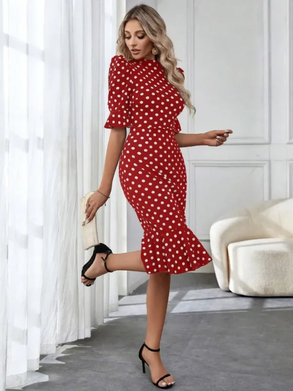 Rochie Faiza Red, cu imprimeu bu... - imagine 5