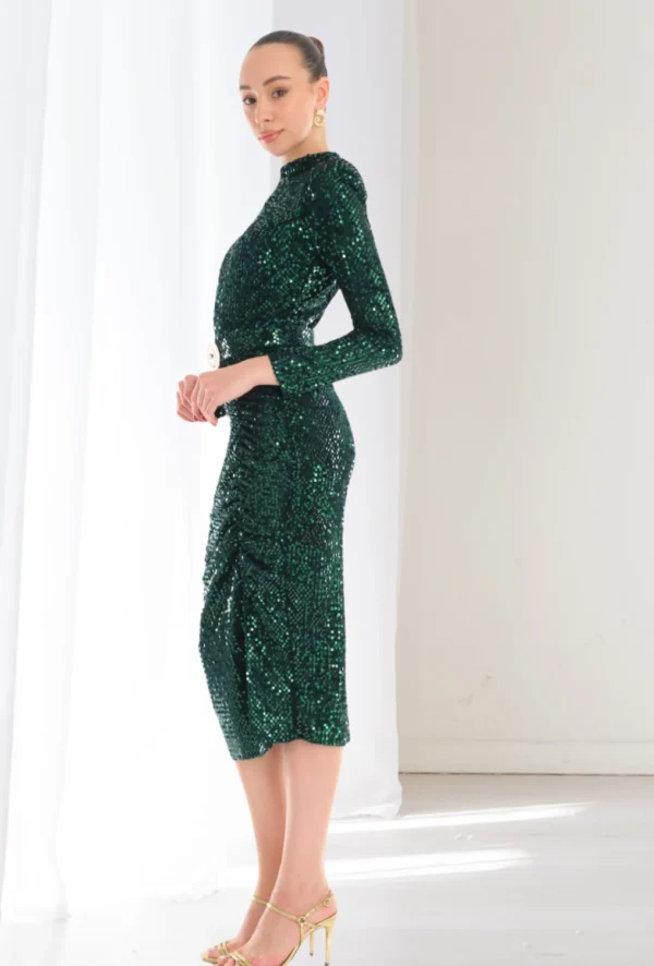 Rochie Kamala Verde, cu paiete s... - imagine 4