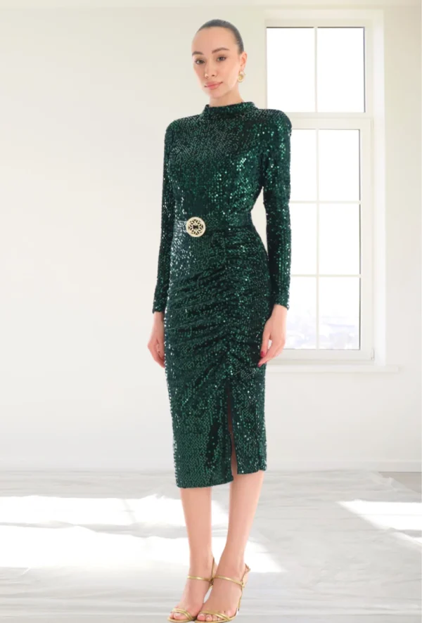 Rochie Kamala Verde, cu paiete s...