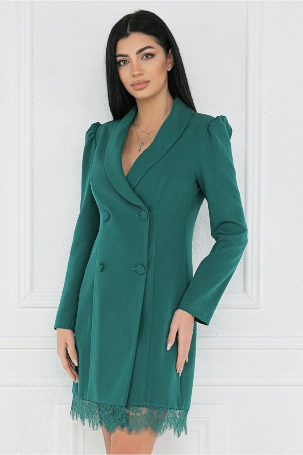 Rochie MBG eleganta din stofa verde tip sacou cu dantela la baza