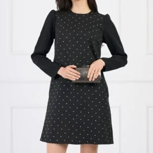 Rochie Moze eleganta din stofa neagra cu strasuri