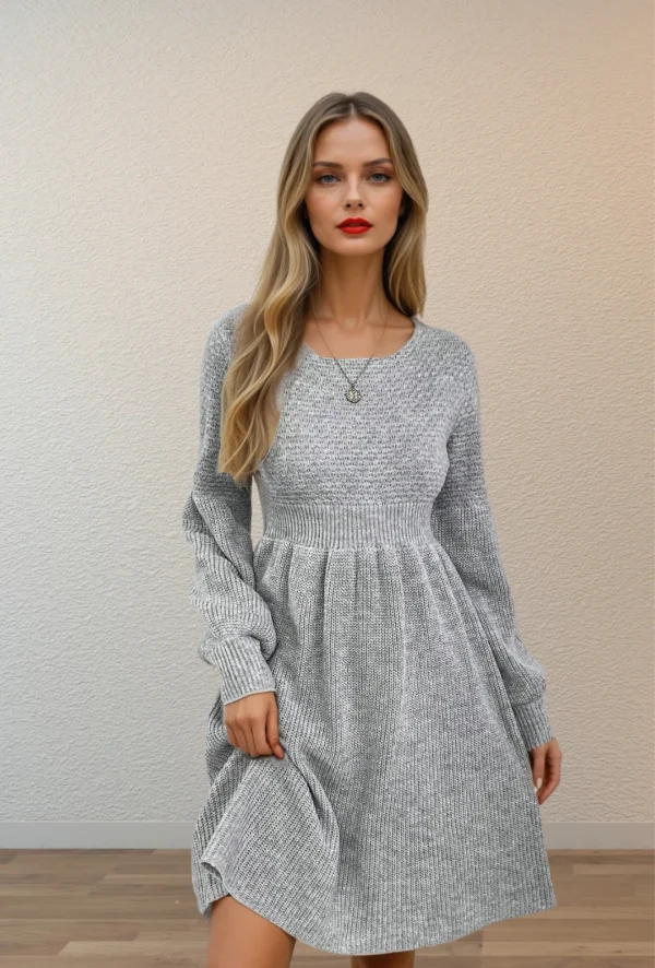 Rochie Nada Gri, tricotata cu cr... - imagine 2