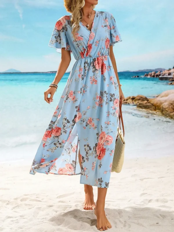 Rochie Odelia Blue, cu imprimeu ...