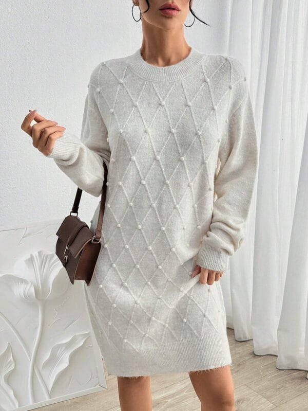 Rochie Romilda Bej, din tricot c... - imagine 2