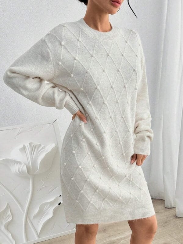 Rochie Romilda Bej, din tricot c... - imagine 5