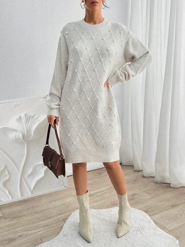 Rochie Romilda Bej, din tricot c... - imagine 4