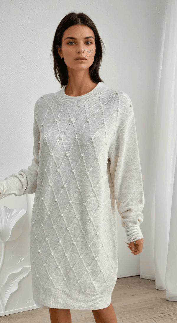 Rochie Romilda Bej, din tricot c...