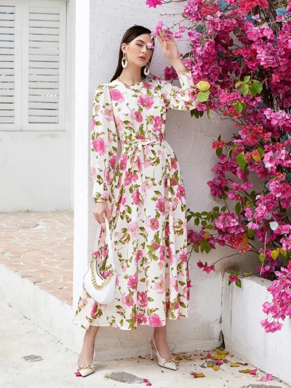 Rochie Serafina Pink, cu imprime...