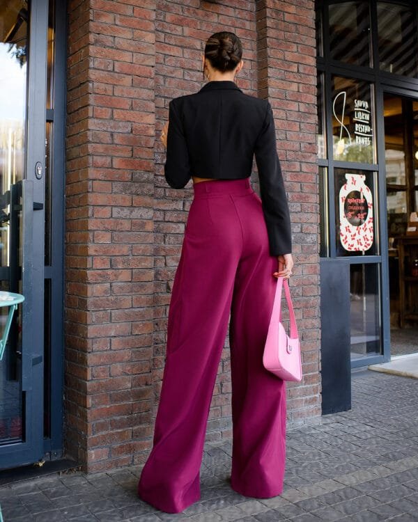 Pantaloni Talie Inalta Vera Bordeaux - imagine 2