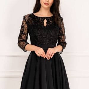 Rochie de ocazie Xenia neagra in clos cu broderie pretioasa si perle