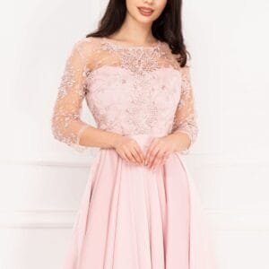 Rochie de ocazie Xenia rose in clos cu broderie pretioasa si perle