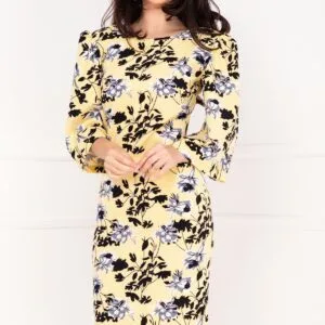 Rochie de vara conica galbena cu imprimeu floral
