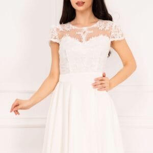 Rochie eleganta de cununie Xenia in clos alba cu dantela pretioasa