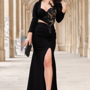 Rochie eleganta pretioasa Vanda tip sirena cu flori 3D