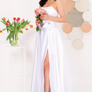 Rochie de cununie lunga alba Lorelai din tafta cu floare 3D