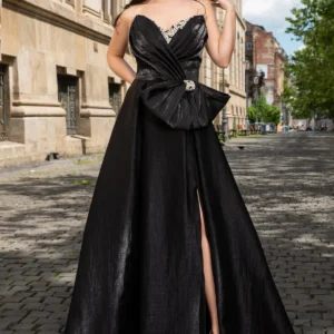 Rochie de seara pretioasa din organza Carlota cu funda maxi si strassuri