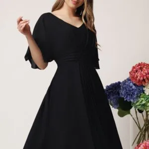 Rochie eleganta vaporoasa din voal neagra cu pliuri pe talie
