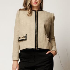 Jacheta DY Fashion eleganta din tweed bej