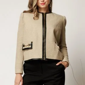 Jacheta DY Fashion eleganta din tweed bej