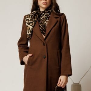 Palton din stofa maro inchis cu buzunare