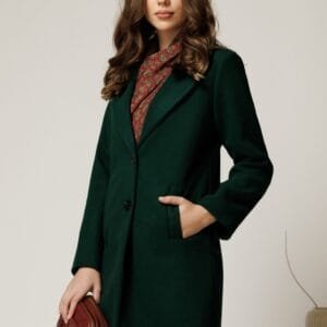 Palton din stofa verde cu buzunare