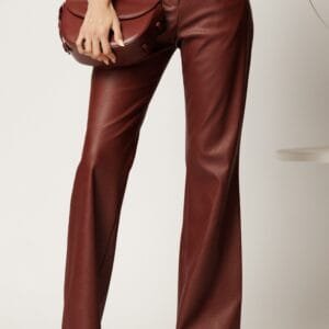 Pantaloni DY Fashion din piele ecologica burgundy evazati