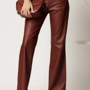Pantaloni DY Fashion din piele ecologica burgundy evazati