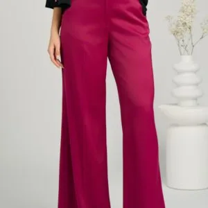 Pantaloni DY Fashion eleganti din fucsia magenta cu croi evazat