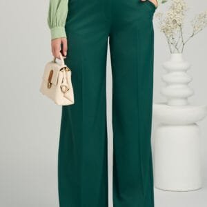 Pantaloni DY Fashion eleganti din satin verzi cu croi evazat