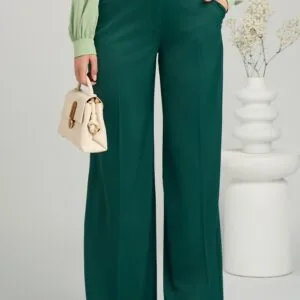 Pantaloni DY Fashion eleganti din satin verzi cu croi evazat