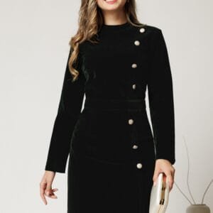 Rochie DY Fashion din catifea verde cu nasturi pe o parte