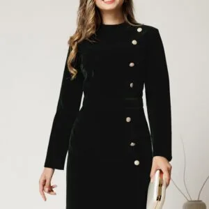 Rochie DY Fashion din catifea verde cu nasturi pe o parte